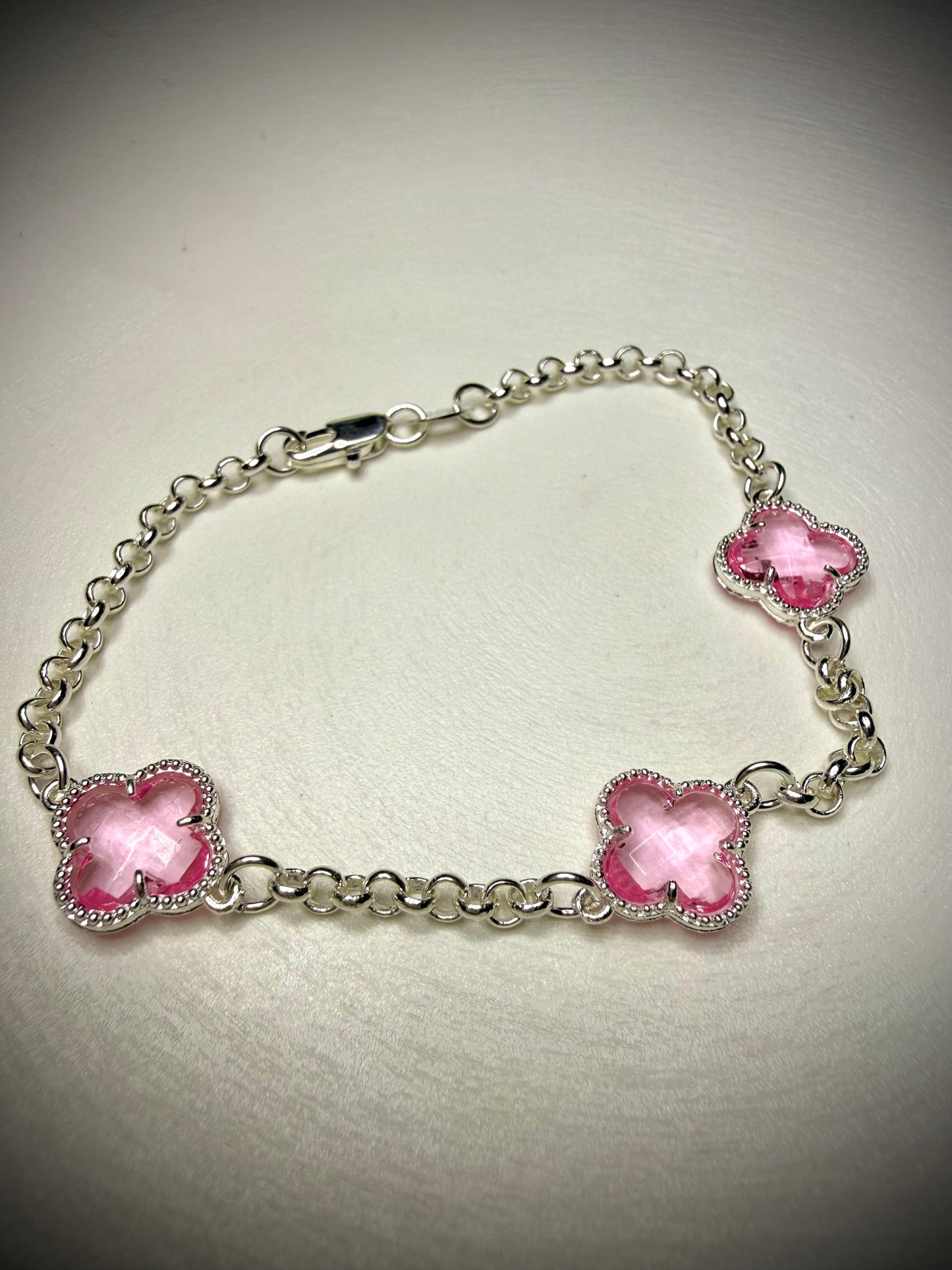 Pulsera Trébol Rosa (Plata 925)