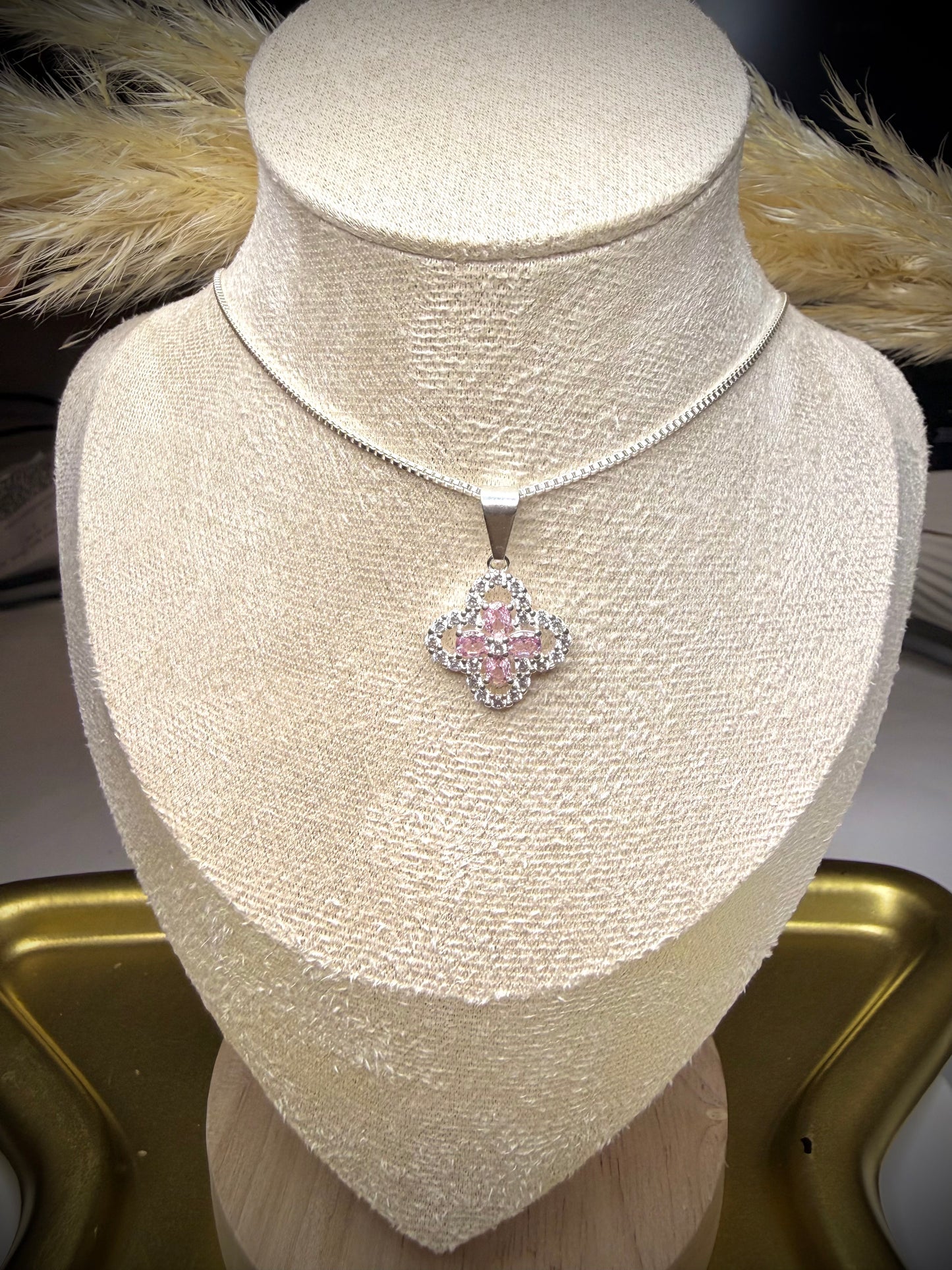 Collar Flor Rosa Circones (Plata italiana 925) 45cm