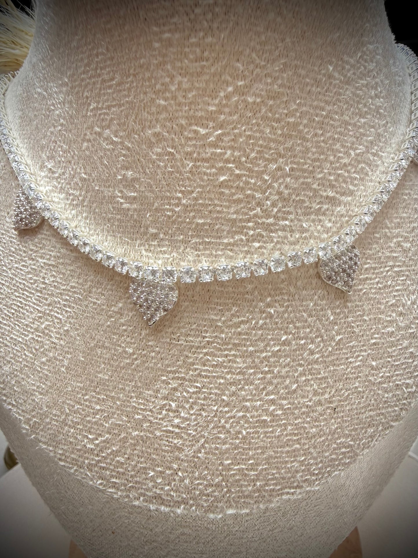 Collar Corazones Brillantes (Plata Italiana 925) 35cm