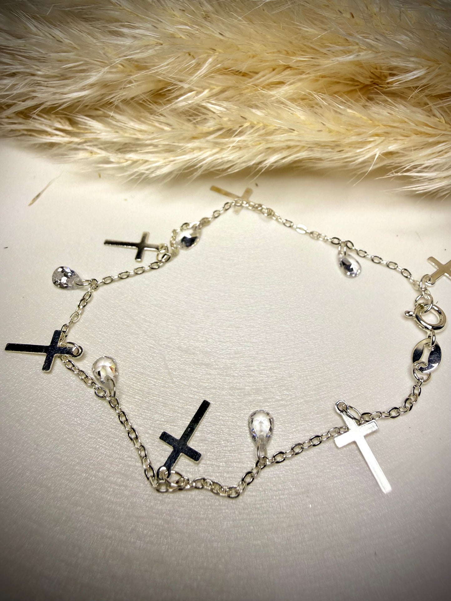 Pulsera Cruz & Cristales (Plata italiana 925)