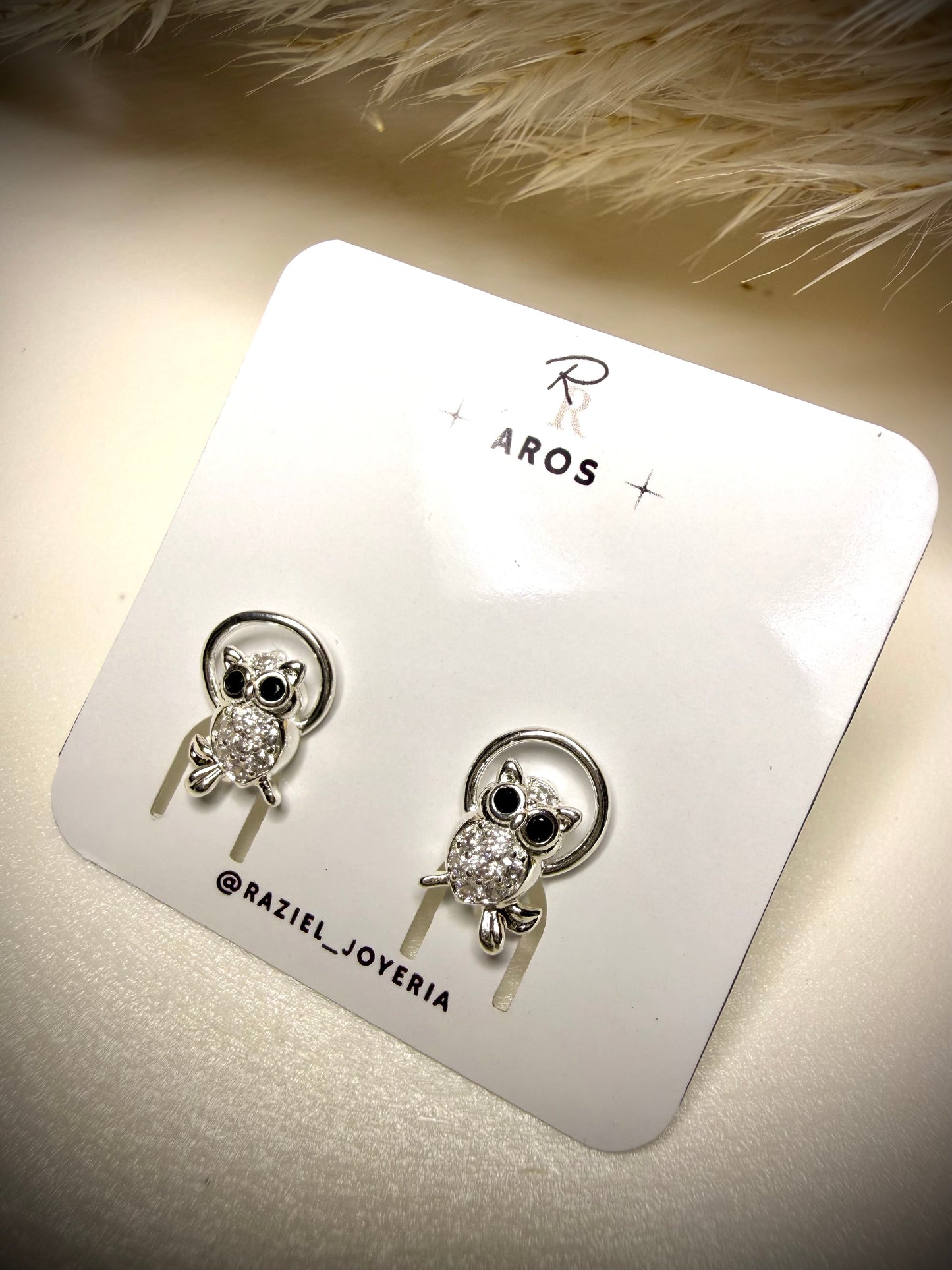 Aros Búho con Circonitas (Plata Italiana 925)