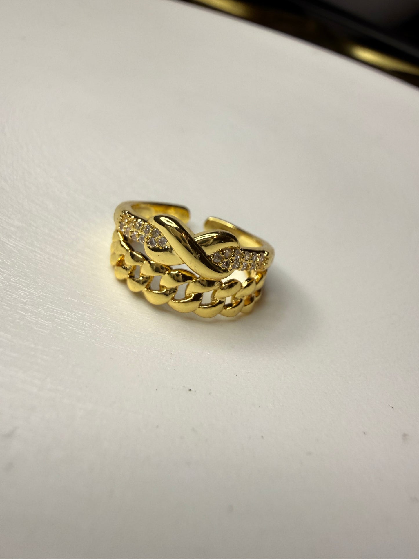 Anillo Doble Cadena (Baño de Oro 18K) Talla 11 - Ajustable