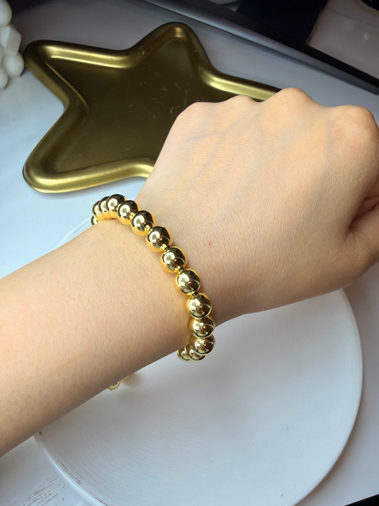 Pulsera Perlas Doradas Baño de Oro 18K (Ajustable)