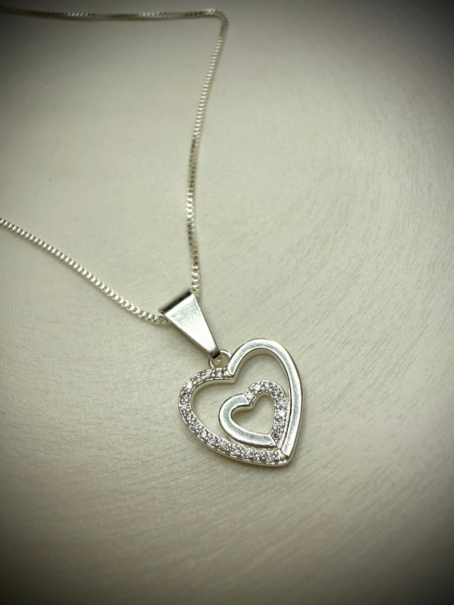 Collar Doble Corazón Brillante (Plata 925)