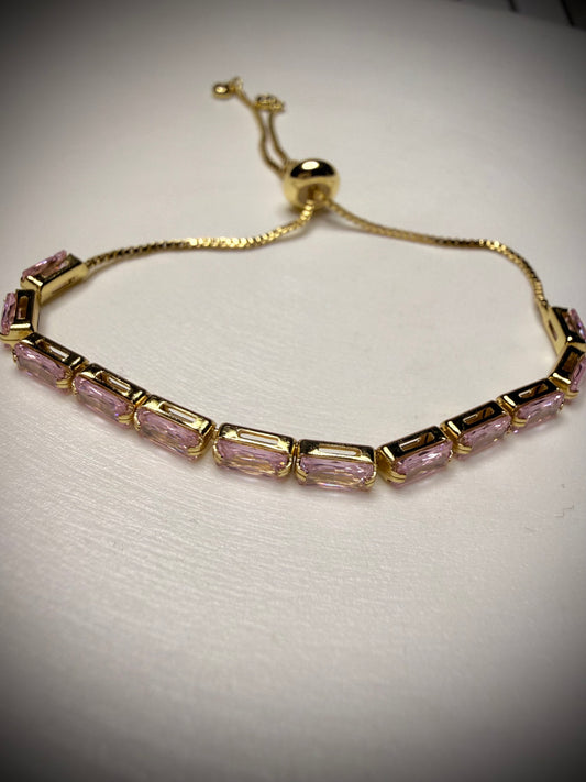 Pulsera Brillo Rosa Lineal (Baño de Oro 18K)