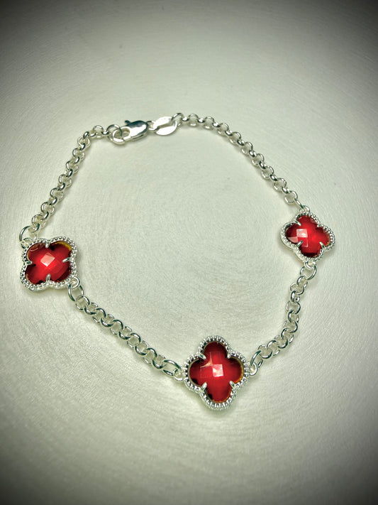 Pulsera Trébol Rubí (Plata 925)