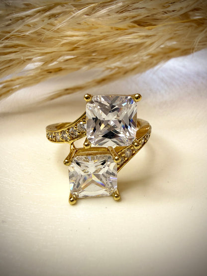 Anillo Doble Piedra Corte Princesa (Baño de Oro 18K)