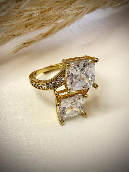 Anillo Doble Piedra Corte Princesa (Baño de Oro 18K)