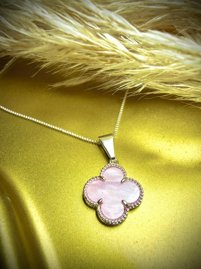 Collar Trébol Rosa Nácar (Plata italiana 925) 45cm