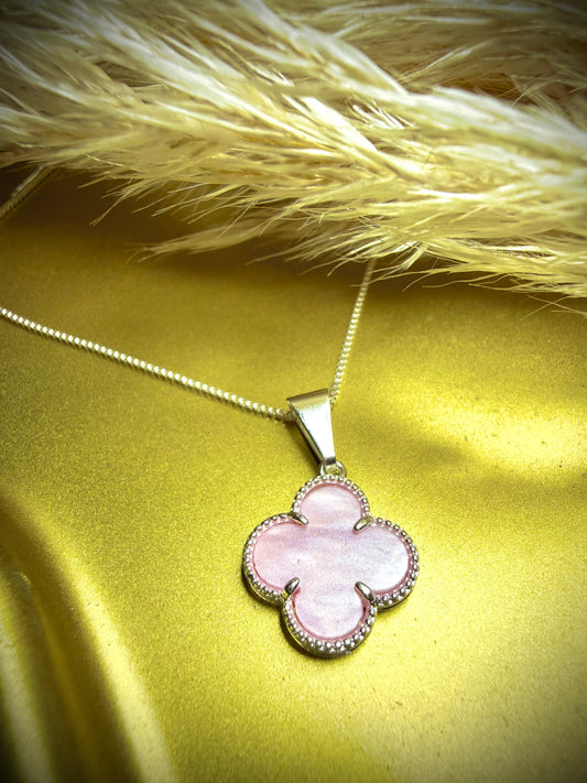 Collar Trébol Rosa Nácar (Plata italiana 925) 45cm