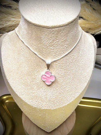 Collar Trébol Rosa Nácar (Plata italiana 925) 45cm