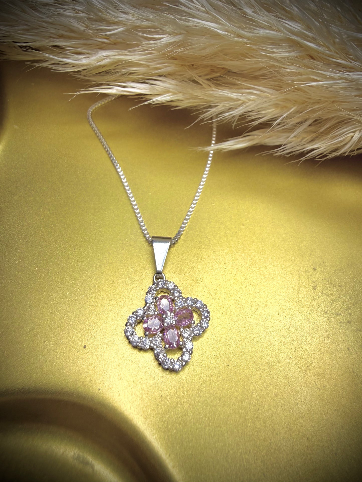 Collar Flor Rosa Circones (Plata italiana 925) 45cm