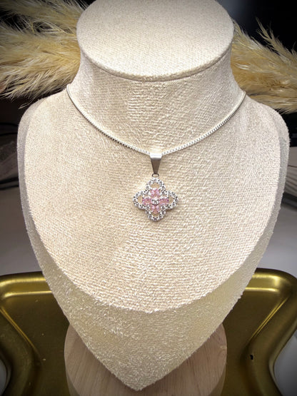 Collar Flor Rosa Circones (Plata italiana 925) 45cm