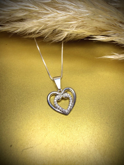 Collar Doble Corazón (Plata italiana 925) 45cm