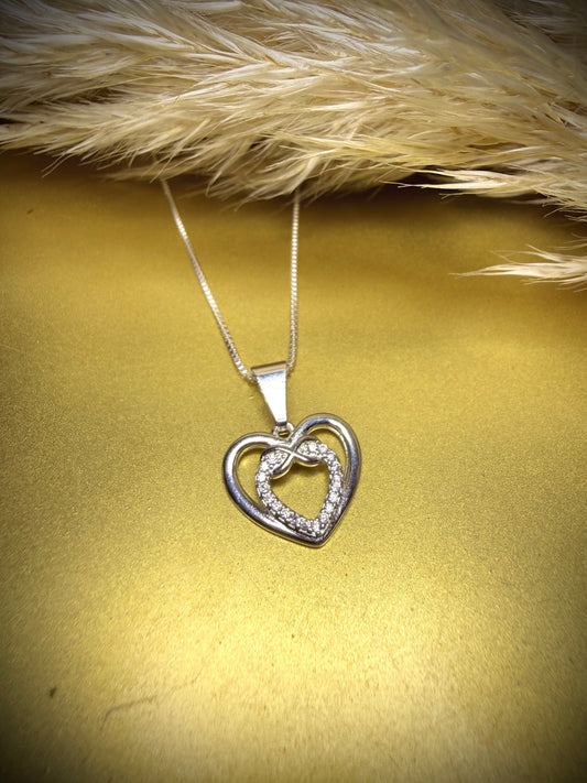 Collar Doble Corazón (Plata italiana 925) 45cm