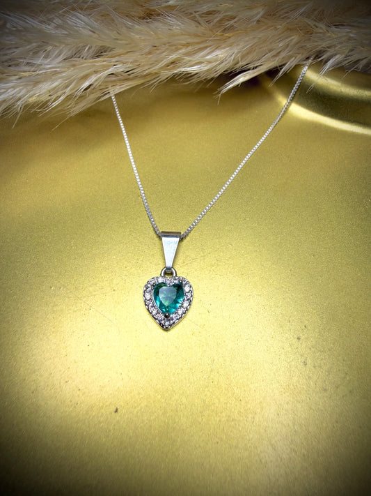 Collar Corazón Verde Esmeralda (Plata italiana 925) 45cm