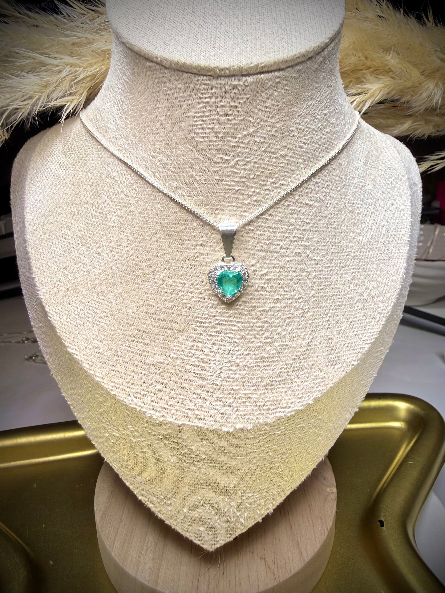 Collar Corazón Verde Esmeralda (Plata italiana 925) 45cm