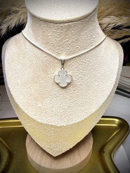 Collar Trébol Nácar Blanco (Plata italiana 925) 45cm