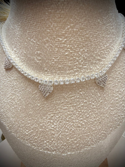 Collar Corazones Brillantes (Plata Italiana 925) 35cm