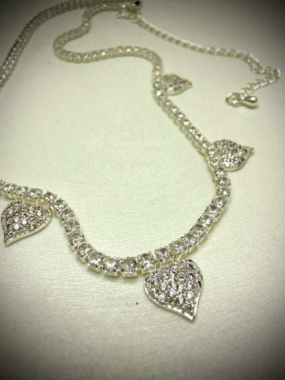Collar Corazones Brillantes (Plata Italiana 925) 35cm
