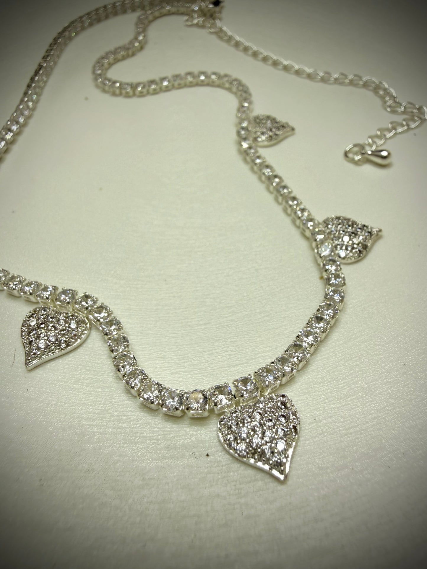 Collar Corazones Brillantes (Plata Italiana 925) 35cm