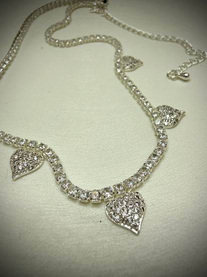 Collar Corazones Brillantes (Plata Italiana 925) 35cm