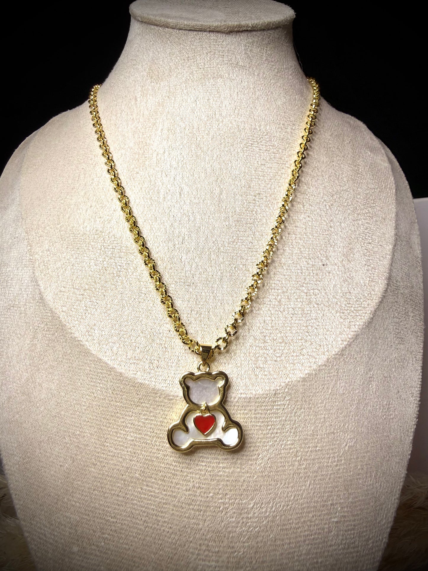 Collar Osito Corazón (Baño de Oro 18K) 45cm