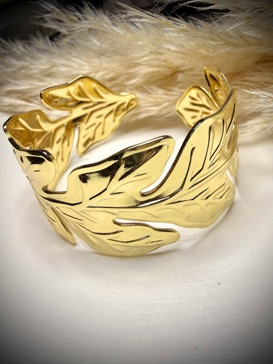 Brazalete Hojas de Oro (Baño de oro 18K) -  Ajustable