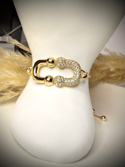 Pulsera Herraje Pavé (Baño de Oro 18K) -  Ajustable