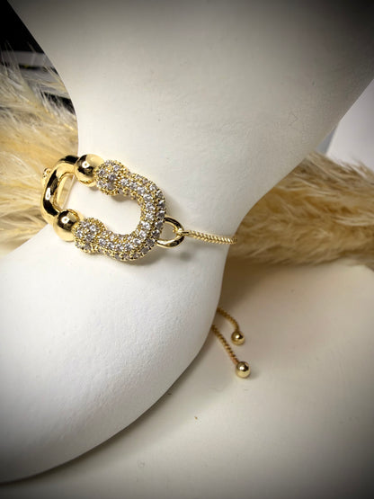 Pulsera Herraje Pavé (Baño de Oro 18K) -  Ajustable