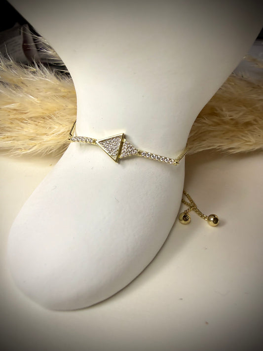 Pulsera Triángulo Pavé (Baño de Oro 18K) -  Ajustable