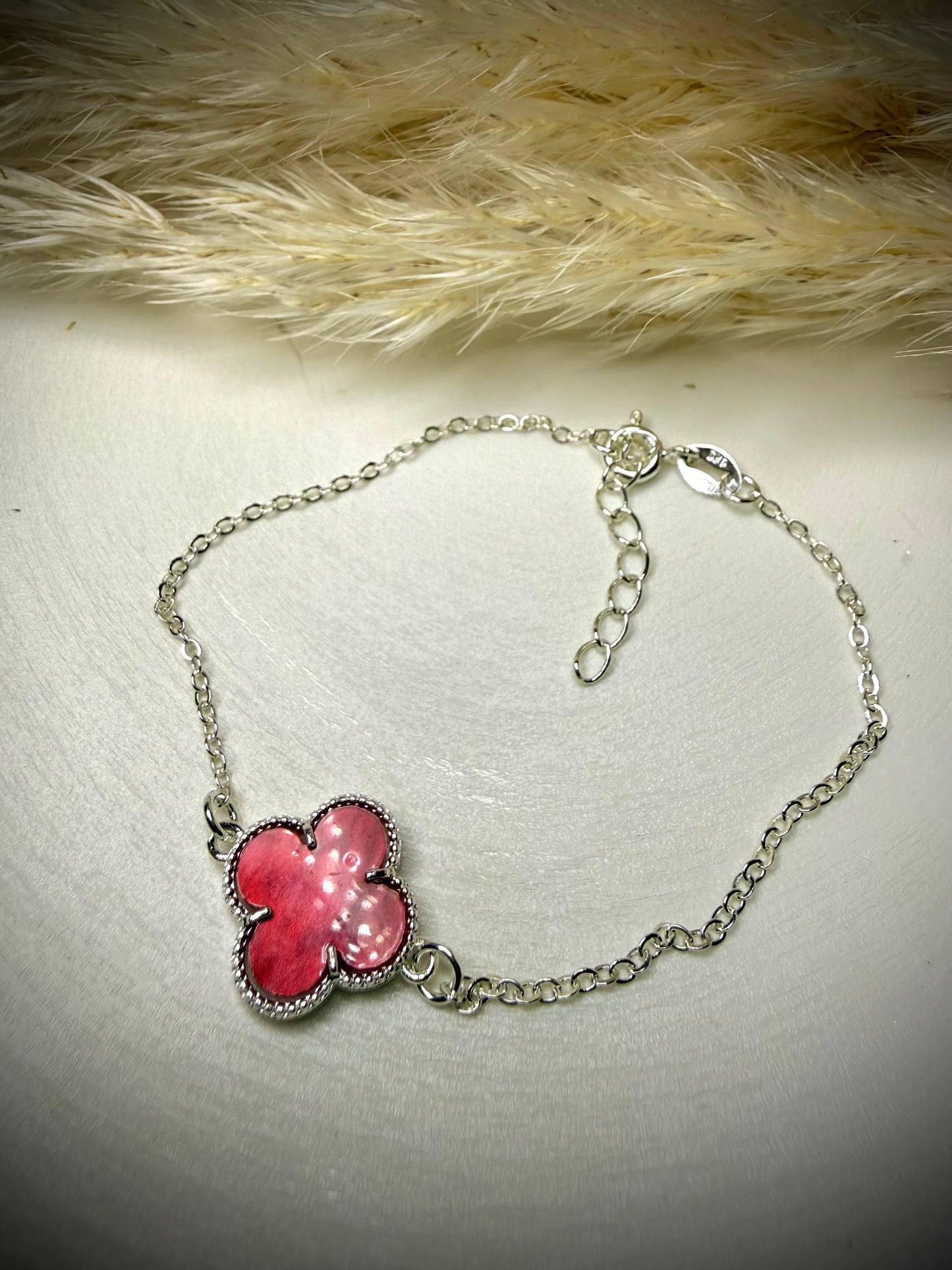 Pulsera Trébol Rojo (Plata Italiana 925)