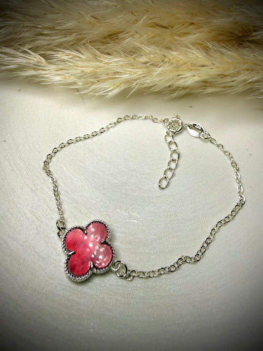 Pulsera Trébol Rojo (Plata Italiana 925)