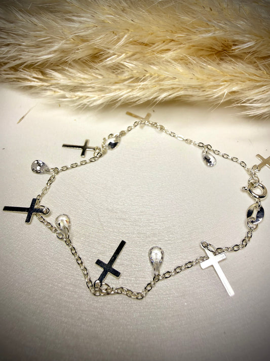 Pulsera Cruz & Cristales (Plata italiana 925)