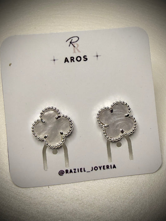 Aros Trébol Nácar (Plata Italiana 925)