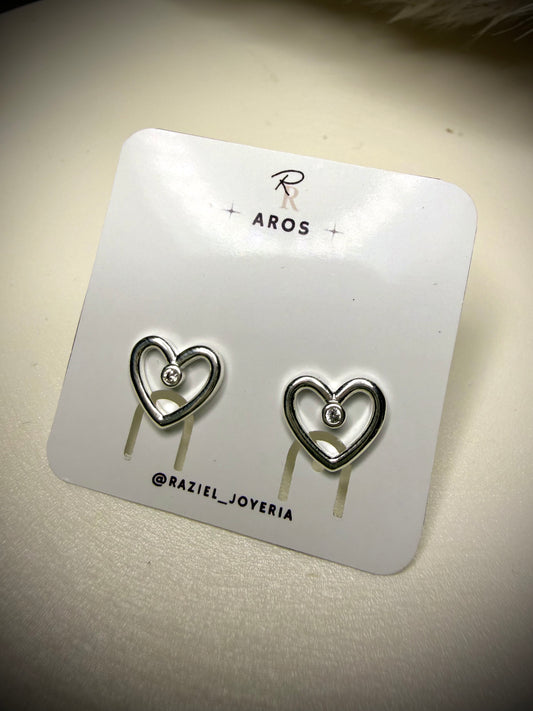 Aros Corazón con Circonita (Plata Italiana 925)