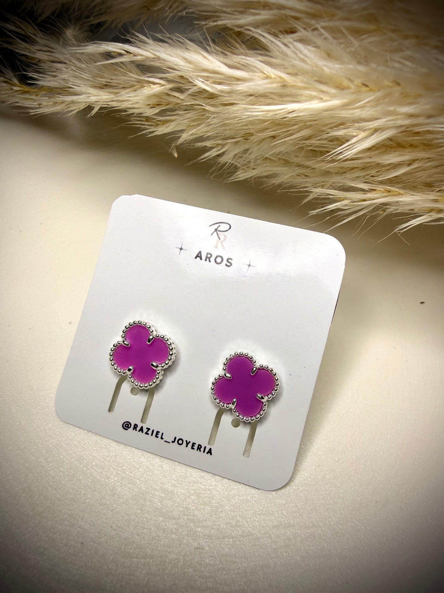 Aros Trébol Lila (Plata Italiana 925)