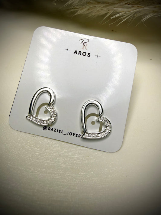 Aros Corazón Abierto con Brillo (Plata Italiana 925)