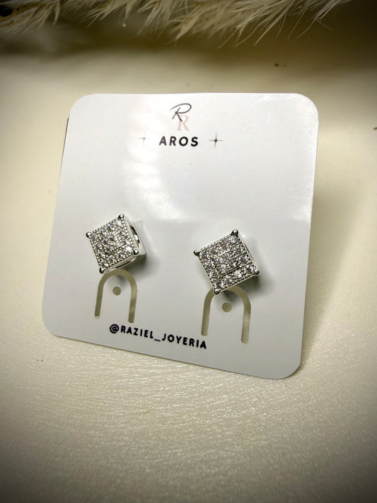 Aros Cuadrado Pavé de Circonitas (Plata Italiana 925)