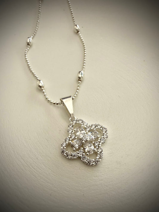 Collar Flor de Cristal (Plata Italiana 925) 50cm