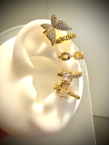 Ear Cuff Eslabones con Brillo  (baño de oro 18k)
