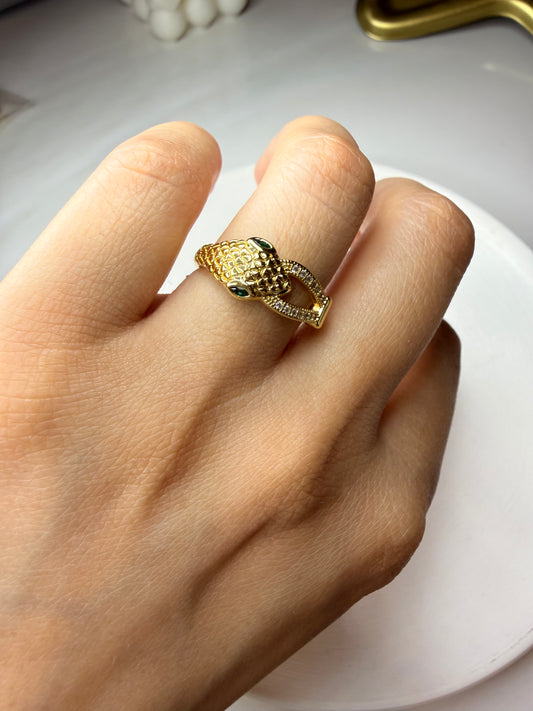 Anillo Serpiente Esmeralda (Baño de Oro 18K) Talla 14 - Ajustable