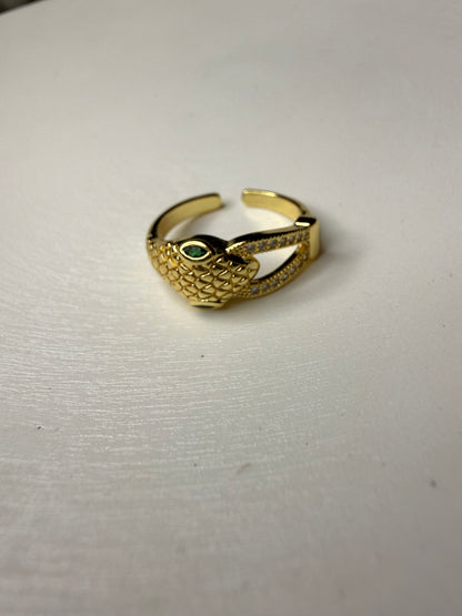 Anillo Serpiente Esmeralda (Baño de Oro 18K) Talla 14 - Ajustable