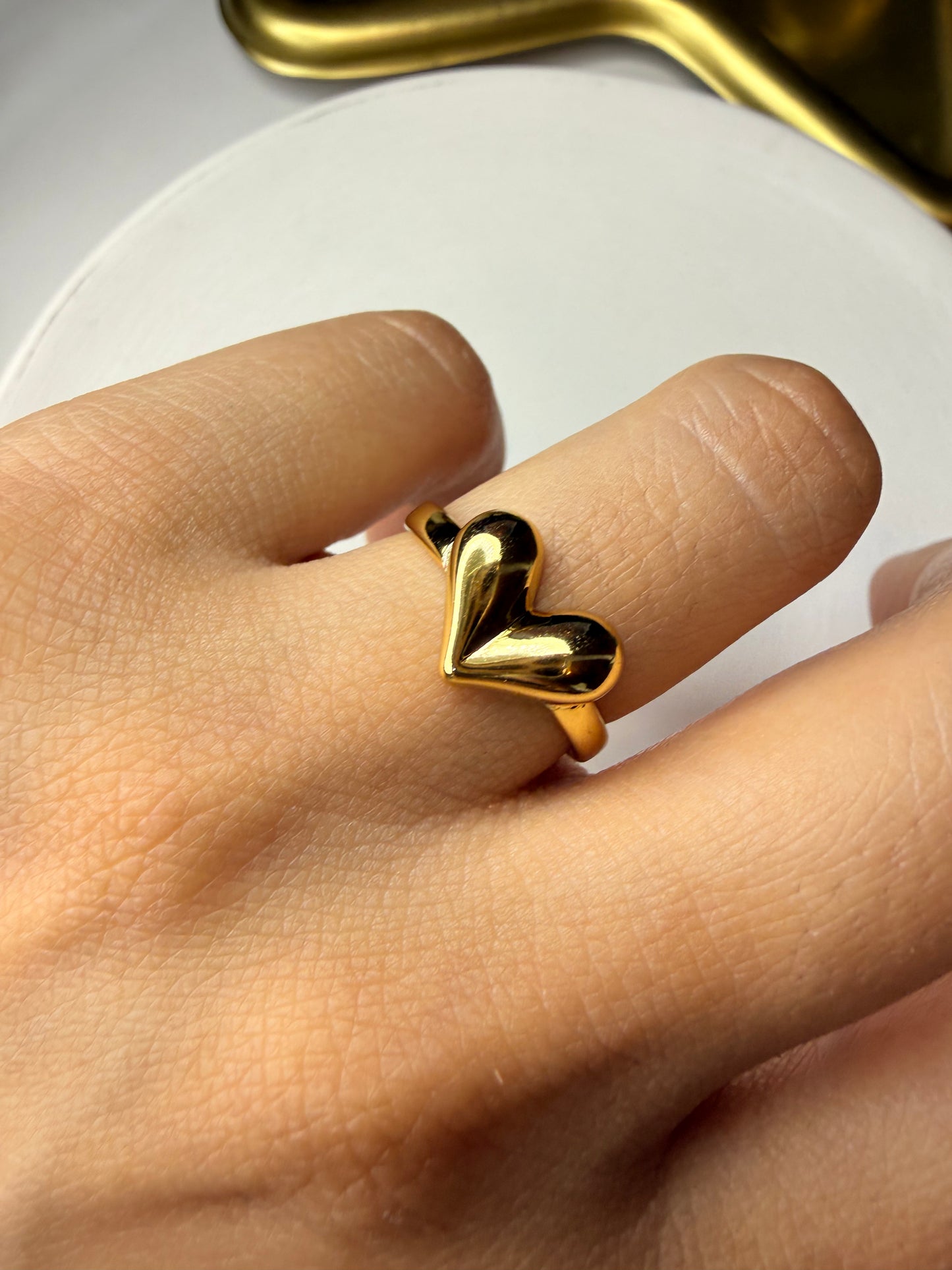 Anillo Corazón Real (Baño de Oro 18K) Talla 13 - Ajustable