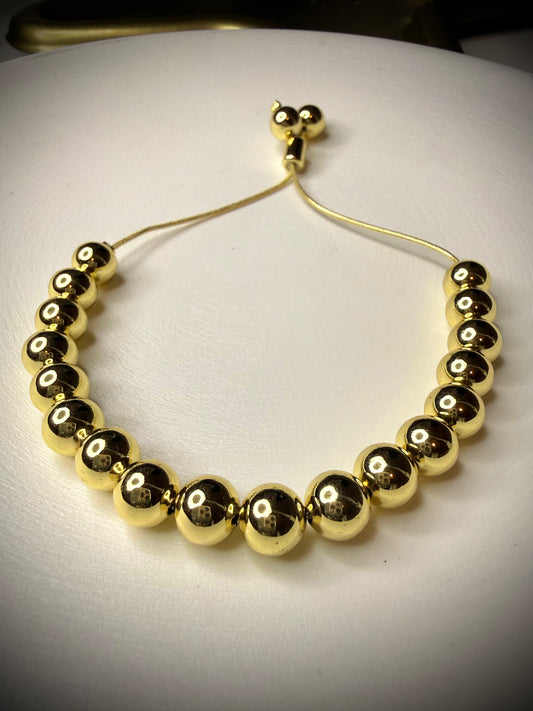 Pulsera Perlas Doradas Baño de Oro 18K (Ajustable)