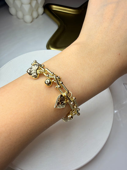 Pulsera Corazones Baño de Oro 18K (No Ajustable)