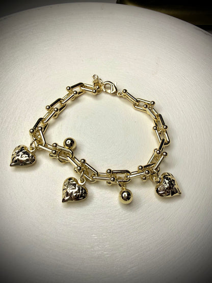 Pulsera Corazones Baño de Oro 18K (No Ajustable)