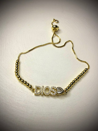 Pulsera Dios con Perlas Baño de Oro 18K (Ajustable)