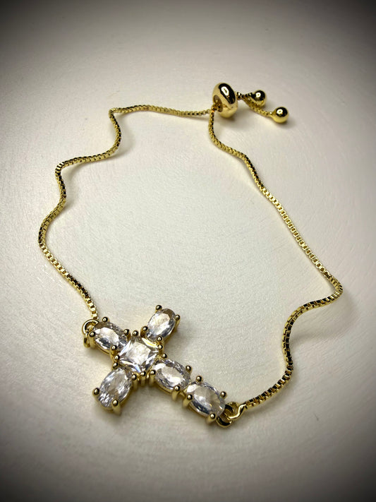 Pulsera Cruz Fina Baño de Oro 18K (Ajustable)