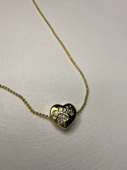 Collar corazón Patita de perro, Baño de Oro 18K